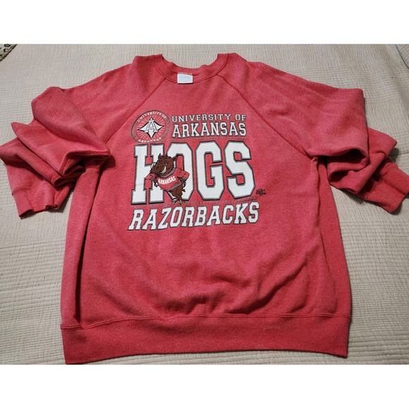 Arkansas Razorbacks Vtg 80s Tultex Crewneck Sweatshirt XL Light Red NCAA Unisex - Picture 1 of 14